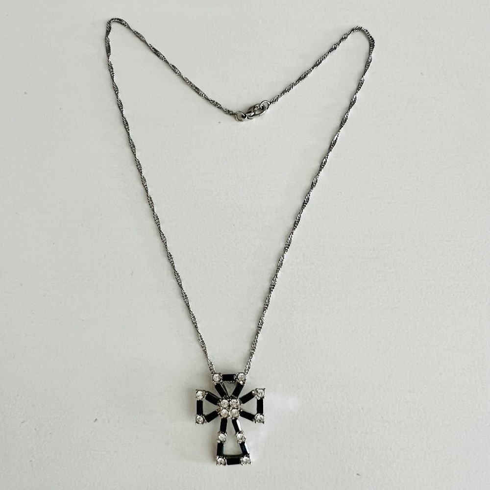 Silver Rhinestone Cross Necklace - Picture 7 of 7